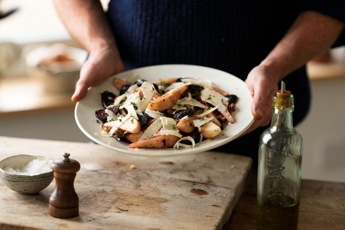 Gill Meller's Ember roast beetroot with pears, goat's cheese, orange, thyme and walnuts