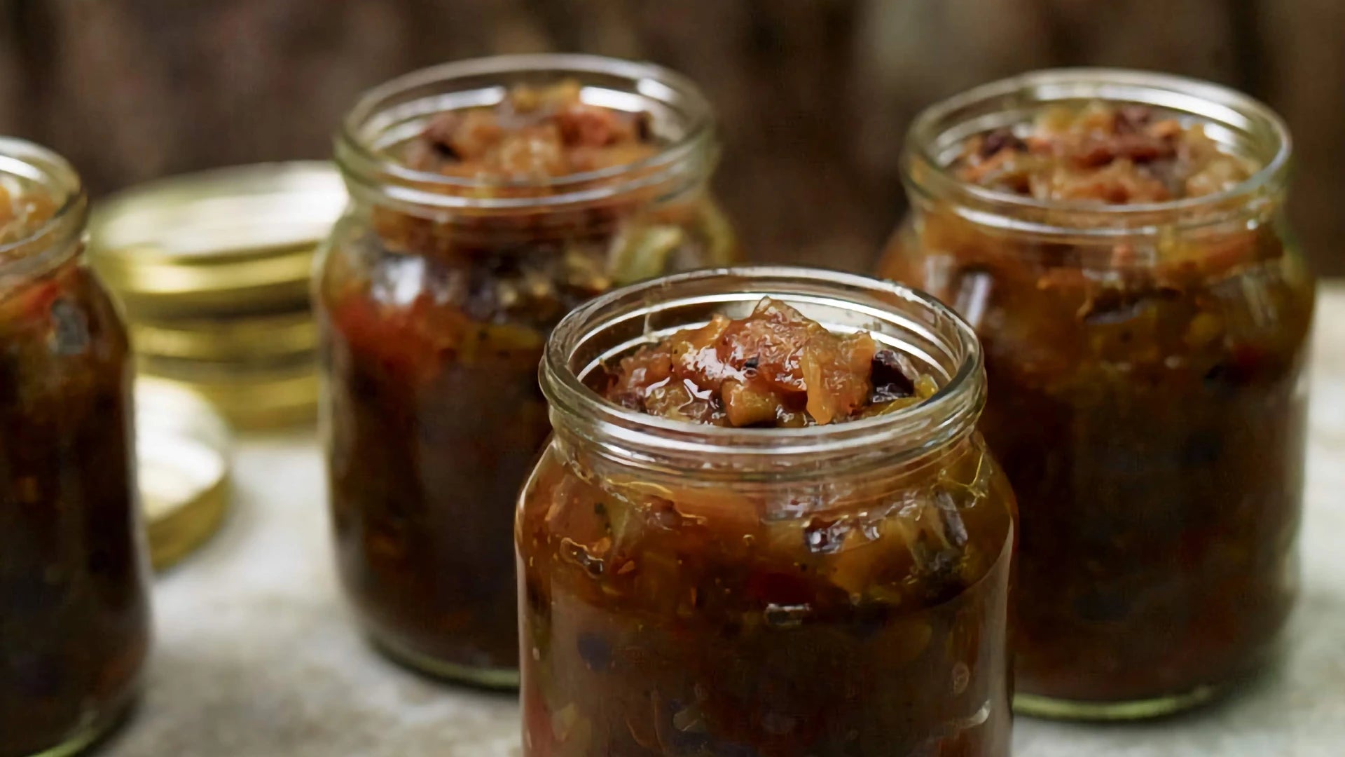 Bean and apple chutney in a mason jar
