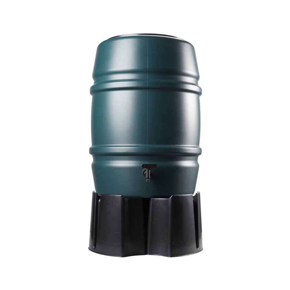 168 Litre water butt in green with 3 piece stand