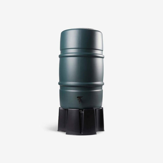 227 Litre water butt in green with 3 piece stand