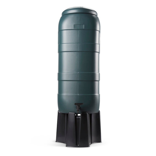 100 Litre water butt in green with 3 piece stand